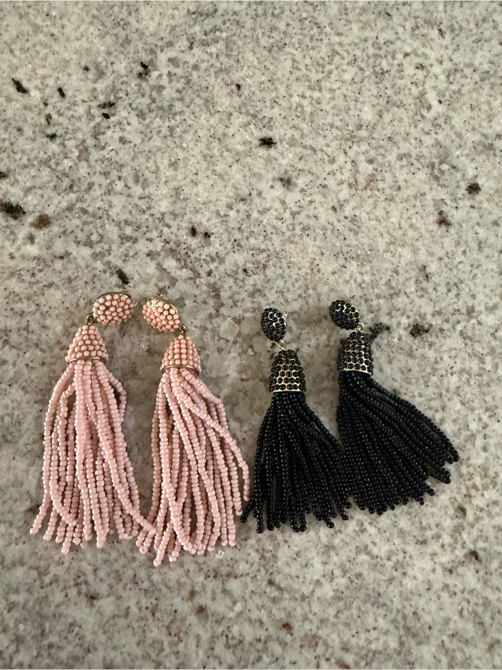 2 earrings - Beaded Tassel Drop Earrings in Pink and Black